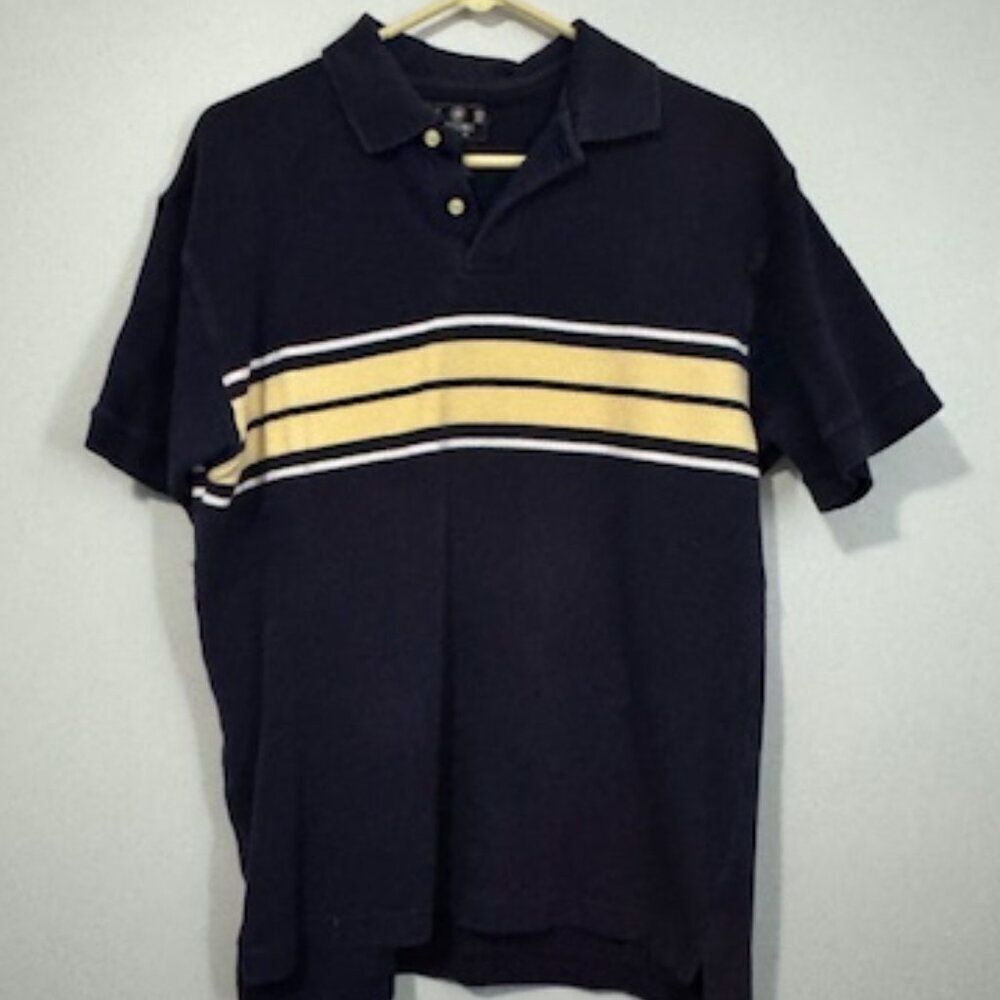 USED Men's J Riggins Short Sleeve Polo Shirt Color Navy/Yellow Size Large